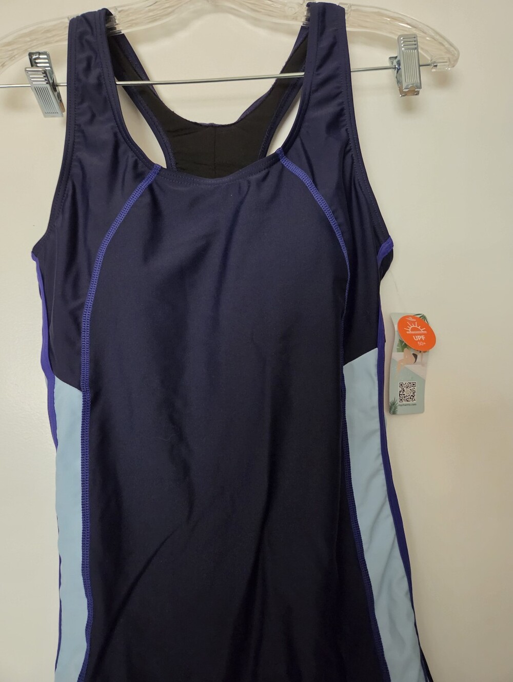 Women’s Navy & Light Blue Racerback One Piece Swim Shorts